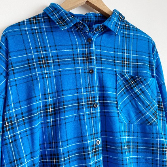 Allie&Rob Women's Long Sleeve Button-Up Drawstring Shirt, Blue Plaid, Size XL - Picture 6 of 8